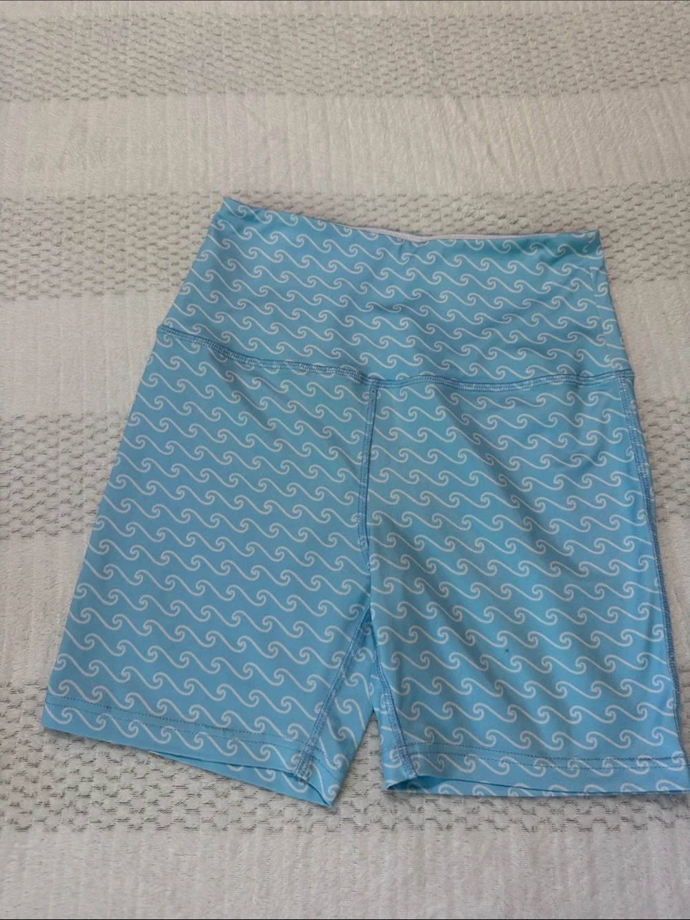 Light Blue Wave-Print Bike Shorts - Women's